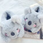 Cute Pink Gray Koala Cartoon Animal Plush Slippers Female Winter Warm Koala Home Woman Slipper