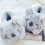 Cute Pink Gray Koala Cartoon Animal Plush Slippers Female Winter Warm Koala Home Woman Slipper