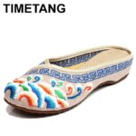 TIMETANG Handmade  Flower Embroidery Slippers Summer Fashion Women Chinese Style Casual Shoes Woman Breathable Flip Flops E183