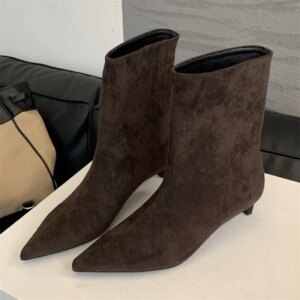 Eilyken Vintage Pointed Toe Women Ankle Boots Designer Thin Low Heel Shoes Modern Short Botas Autumn Winter Zapatos De Mujer