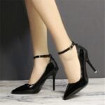 One Word Buckle High Heels 2022 Spring New Patent Leather Stiletto Heel Work Pumps Large Pointed Shallow Mouth Women's Shoes