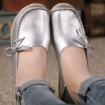 Fashion Women Flats Genuine Leather Oxford Women's Shoes Moccasins Women Shoes Slip On Bowtie Flats Tenis Shoes Woman Plus Size