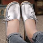 Fashion Women Flats Genuine Leather Oxford Women's Shoes Moccasins Women Shoes Slip On Bowtie Flats Tenis Shoes Woman Plus Size