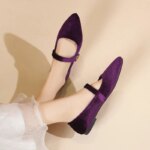 New Fashion Women's Pointed Toe Flat Shoes with Velvet Matte Finish Single Women Comfort Loafers Shoes Leather Mary Jane Shoes