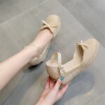 Round Toe Med Sandals Sexy Comfort Shoes for Women Summer Heels Clogs Wedge Large Size Espadrilles Platform Medium Handmade Girl