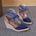 Large Size Comfort Shoes for Women Luxury Sandals Strappy Heels Espadrilles Platform Clogs Wedge Med Big Fashion Closed Lace Up