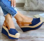 Large Size 2025 Summer Comfort Shoes for Women Beige Heeled Sandals Espadrilles Platform Clogs Wedge Big Black Velvet Low Girls