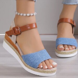 Women's Sandals Peep Toe Heels Sandals Summer Wedges Shoes Woman Low Platform Heeled Sandalias Mujer Summer Shoes Women Footwear