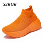 Fashion Orange Women's sports shoes High Top Breathable Knit Men's Running Shoes Platform Sock Shoes For Men Zapatillas De Mujer