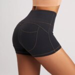 Hot Denim Fitness Women's High Waisted Sport Short Yoga Tennis Running Pilate Bottom with Pocket Tight Biker Shorts Workout Pant