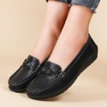Genuine Leather Wedge Women Flats Fashion Black Women Shoe Slip On Women Casual Shoes Moccasins Tenis Chaussure Femme Plus Size