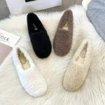 Luxury Lambwool Moccasins Femme Winter Cotton Shoe Women Warm Plush Loafers Comfy Curly Sheep Fur Flats Woman Large Size 40-43