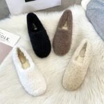 Luxury Lambwool Moccasins Femme Winter Cotton Shoe Women Warm Plush Loafers Comfy Curly Sheep Fur Flats Woman Large Size 40-43