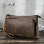 CONTACT'S Genuine Leather Men Clutch Bag Design Handbag Long Wallet Male Purse Travel Charge Storage Bag Cable Organizer