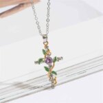 Delicate Leaves Cross Zircon Necklace For Women Leaves Wrap Around The Cross Pendant Clavicle Chain Jewelry Accessories Gift
