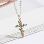 Delicate Leaves Cross Zircon Necklace For Women Leaves Wrap Around The Cross Pendant Clavicle Chain Jewelry Accessories Gift