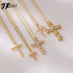 Zircon Cross Pendant Necklace for Women Gold Color Stainless Steel Collar Neckalces 2025 Trend Goth Party Wedding Jewelry Gifts
