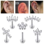 1Pc Flower Tragus Piercing Stud Earring Internally Threaded 316L Surgical Steel Labret Monroe Cartilage Helix Ear Jewelry