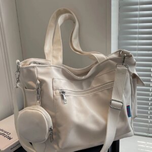 Large Capacity Unisex Tote Bag With Coin Purse, College Style Middle School Student Schoolbag Casual Bag Crossbody Shoulder Bag