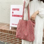 Casual Plaid Flower Women Shopping Bag Large Capacity Ladies Daily Tote Handbags Cotton Cloth Double-sided Girls Shoulder Bags