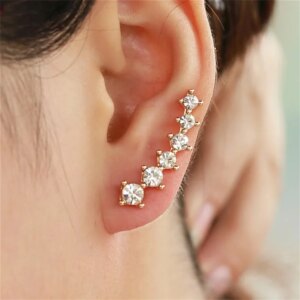 1pc Fashion Personality Gold Color 6pcs Rhinestone Ear Clip Earrings for Women Student Girl,Suitable Daily Party Wear Give Gift