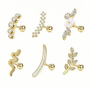 1/4/6/8Pcs 16G Stainless Steel Screw Back Stud Earrings for Women,Cubic Zerconia Cartilage Conch Helix Ear Piercing Jewelry