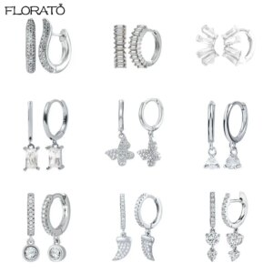 925 Sterling Silver Needle Fashion Geometric Pendant Hoop Earrings for Women White Zircon Earrings 2023 Trend Puncture Jewelry