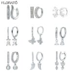 925 Sterling Silver Needle Fashion Geometric Pendant Hoop Earrings for Women White Zircon Earrings 2023 Trend Puncture Jewelry