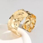 Uworld Textured Gold Cuff Gold Plated Stainless Steel Adjustable Bangele Bracelets for Women Striking Look Minimalist Jewelry