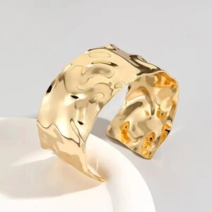 Uworld Textured Gold Cuff Gold Plated Stainless Steel Adjustable Bangele Bracelets for Women Striking Look Minimalist Jewelry