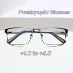 Men Square Metal Large Frame Reading Spring Leg Elderly Presbyopia Glasses Blue Light Blocking Eye Protection Eyeglasses