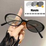 Oval Frame Photochromic Myopia Glasses for Women Color Changing Anti Blue Light Outdoor UV Protection Near Sighted Eyewear