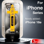 3Pcs For iPhone 16e 16 15 Pro Max Screen Protector Tempered Glass 14 PLUS 13 12 11 XR XS X Dust Free Phone With Install Kit