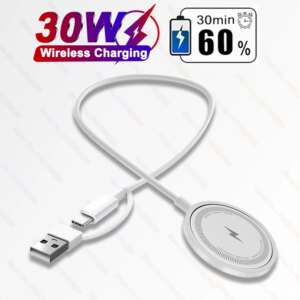 30W PD Magnetic Wireless Charging USB Tpye-C Charger For iPhone 15 14 Pro Max Samsung S24 S23 Ultra Xiaomi 14 Fast Charge Cable