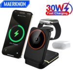 3 in 1 30W Foldable Magnetic Wireless Charger Station For iPhone 16 15 14 13 12 Pro Max Samsung Fast Wireless Charging Pad Stand