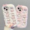 Cute Cartoon Plush Bunny Case For iPhone 14 15 Pro Max 11 12 13 Pro Max Soft Protective Cover