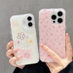 Cute Flower Pink Bow Silicone Phone Case For iPhone 13 16 Pro 15 11 12 14 Pro Max Shockproof Glossy Soft Bowknot Cover Funda