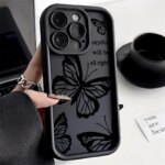 Black Butterfly Silicone Phone Case For iPhone 11 15 Pro 14 16 12 13 Pro Max XR XS X 7 8 Plus SE 2020 3 Candy Color Soft Cover