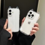 Fashion Clear 3D Cute Cat Ears Phone Case For iPhone 16 15 14 13 12 11 Pro Max 7 8 Plus X XR XS MAX Shockproof Soft TPU Cover