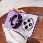 Redmi14c Luxury Gradient Glitter Plating Holder Chain Case For Xiaomi Redmi 14c Mi Poco C75 Lanyard Silicone Stand Cover Pococ75