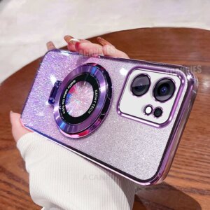 Reno13f Luxury Glitter Plating Holder Silicone Case For Oppo Reno13 F Fs 5g Reno 13 13f Shockproof Protect Stand Cover Reno13fs