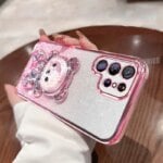 S 25 24 23 22 Cute Bear Holder Plating Silicone Case For Samsung Galaxy S21 S22 S23 S24 Fe S25 Ultra Plus Stand Cover S25ultra