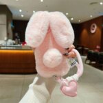 Pink Long Ears Rabbit Plush Phone Case Fall Winter Cute Warm Phone Accessories for iPhone 16 Pro Max
