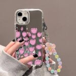 Tulip Wrist Chain Lanyard Cosmetic Mirror Phone Case for iPhone 15 Pro Max 11 12 13 16 14 ProMax Plus XR XS Max Phone Case Cover