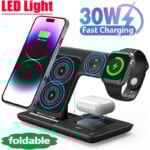 30W 3 in 1 Fast Wireless Charger Stand For iPhone 15 14 13 12 11 Apple Watch Airpods Pro iWatch 8 7 6 Foldable Charging Station