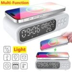Wireless Charger Pad Time Alarm Clock LED Night Light Thermometer Phone Earphone Fast Charging Station for iPhone Samsung Xiaomi
