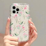 Clear Phone Cases For iPhone 13 Case iPhone 15 16 Pro Max 12 11 14 XR X Xs Max 7 8 Plus SE 2022 2020 Pink Flower Soft TPU Cover