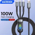 USB Type C Cable 100W 3 in 1 Fast Charging Micro USB Data Cord Phone Charger Quick Charge Cable For iPhone Samsung Xiaomi Huawei