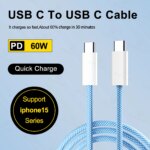60W 6A USB Type C to Type C Cable Data Line For Iphone 15 Xiaomi Poco Fast Charging Data Charge Cord Wire 20V