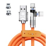 Oatsbasf 3 in 1 Magnetic Fast Charge Cable 540° Rotating 3A PD Fast Charge Cable for  iPhone Type C Micro USB Universal Device